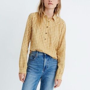 Madewell yellow plaid western poplar button shirt